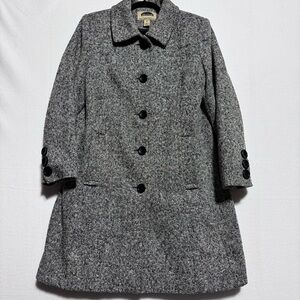 Vintage Mark Reed Vintage Black White Tweed Wool Blend Button Up Coat Sz 8p
